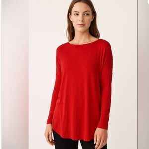 Piko 1988 Bamboo Stretch Blend Cherry Red Boat Neck Drop Shoulder Long Sleeve Sm